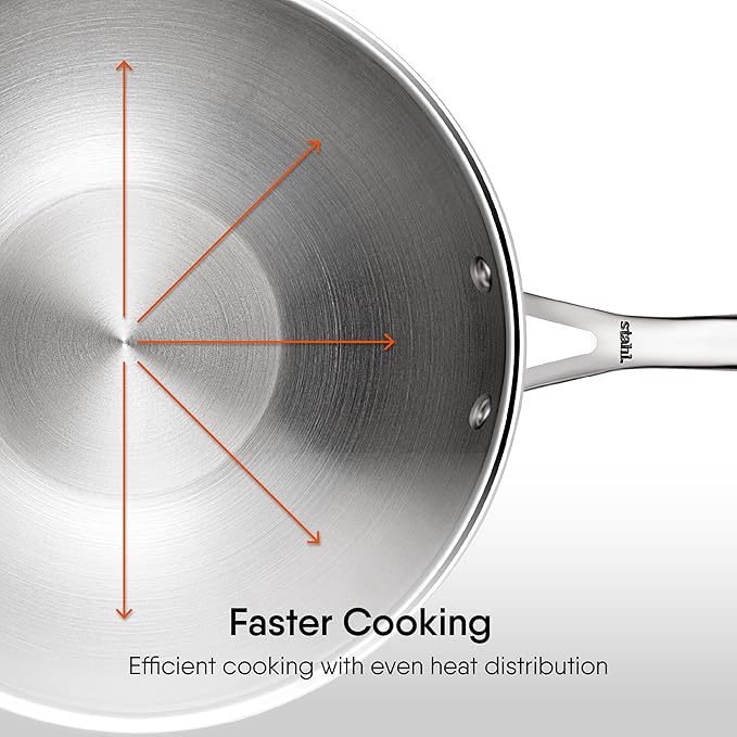 Stahl Artisan Triply Stainless Steel Wok With Lid | Stir Fry Wok | Induction & Gas Stove Compatible | 3.3 L | 26 Cm