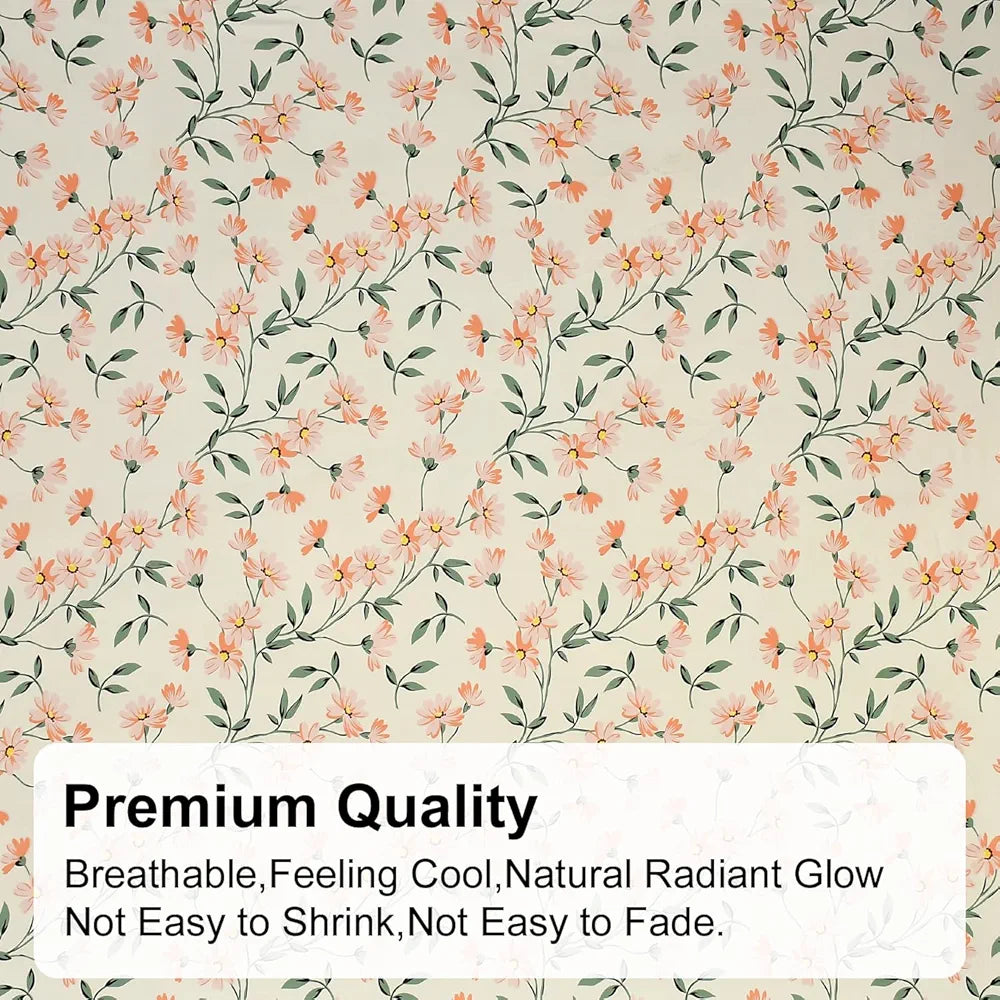 Fresh From Loom King Size Microfiber Floral Print Fitted Bedsheet 240 TC Hypoallergenic Includes 2 Pillow Covers Barely-Peach Barely-Peach