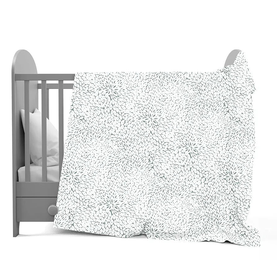 Divine Casa 120 GSM Microfiber Single Kids Dohar Soft & Lightweight Throw Blanket Floral Burst Pattern Colour Sage Green & White