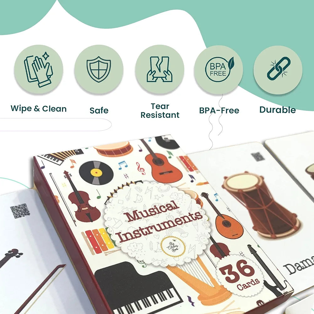 The Curious Bees - Musical Instruments Flash Cards | 36 Laminated Cards | Age Group: 2-5 Years | Ideal for Early Learning as a Pre School Fun Education Activity