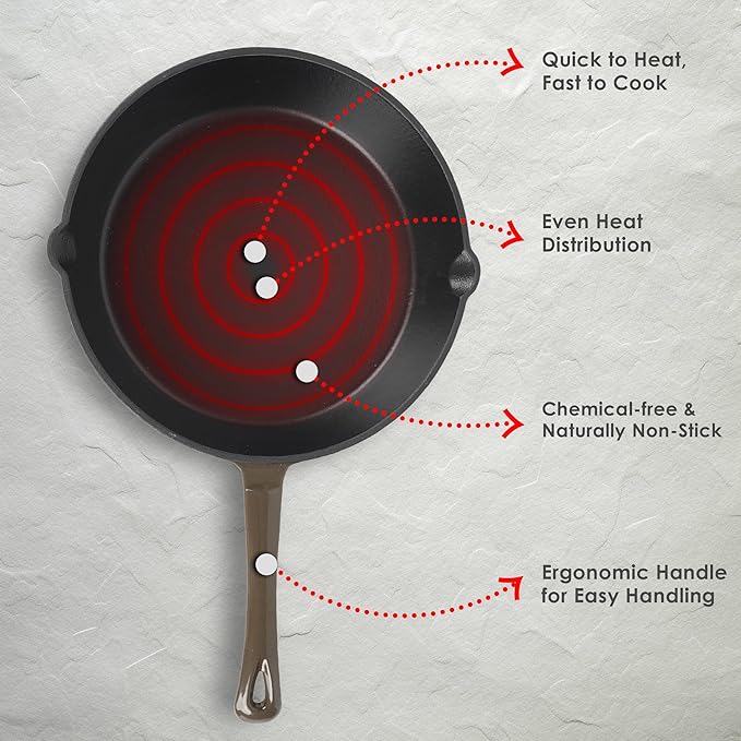 Solara Premium Cast Iron Enamel Base Frying Pan 25 Cm With Handle | Cast Iron Fry Pan | Cast Iron Cookware