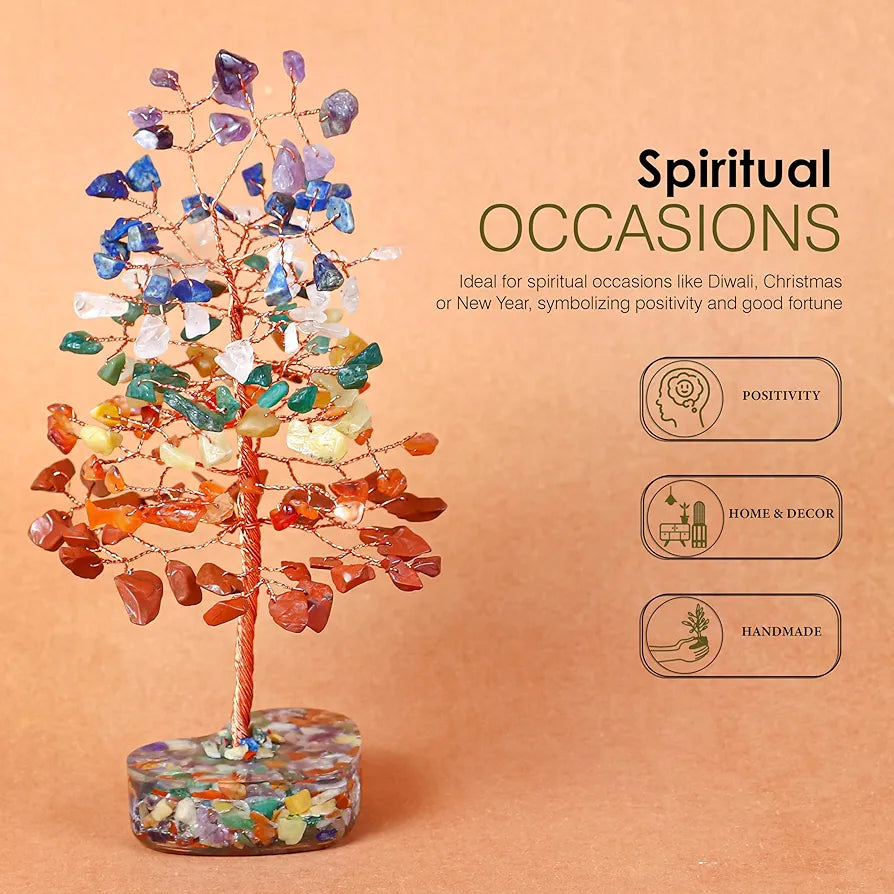 Zaicus 7 Chakra Gemstone Bonsai Tree with Orgone Heart Base