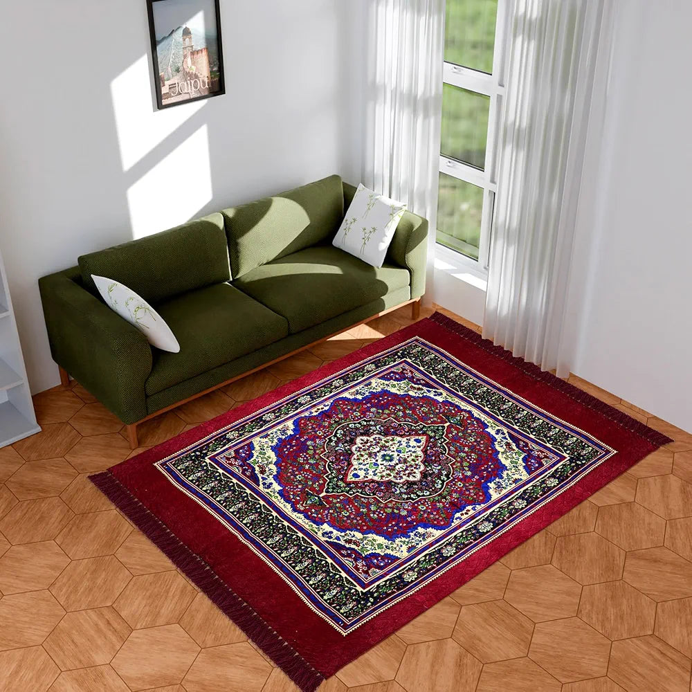 Kuber Industries Carpet Velvet Carpet-Rug for Home Decor Carpet Rug for Bedroom Printed Carpet for Living Room Maroon