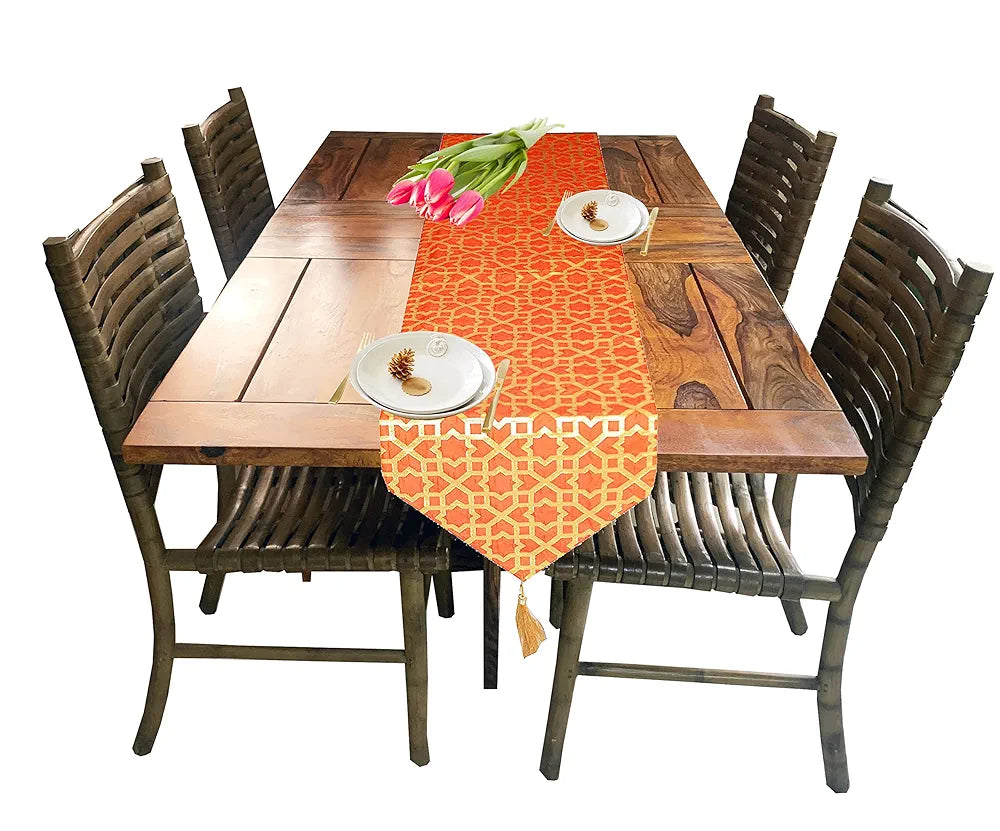 Pink Parrot Durable Dopian Jacquard Table Runner Colour Orange