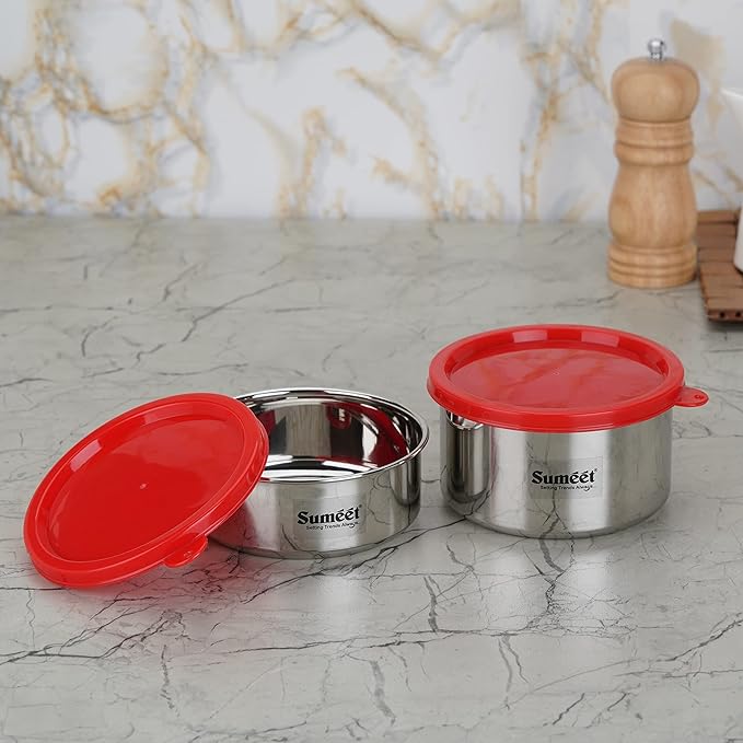 Sumeet Stainless Steel Airtight & Leak Proof Food Storage Container 400 ml & 650 ml 2PC Silver