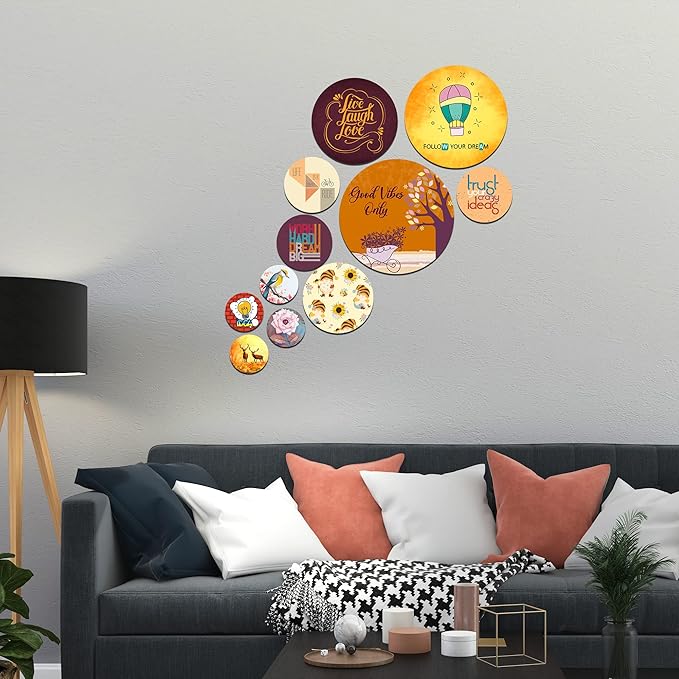 Artvibes Designer Mdf Wooden Wall Hangers for Home Decoration | Decor Hanging Ornaments | Pack of 11 Pieces