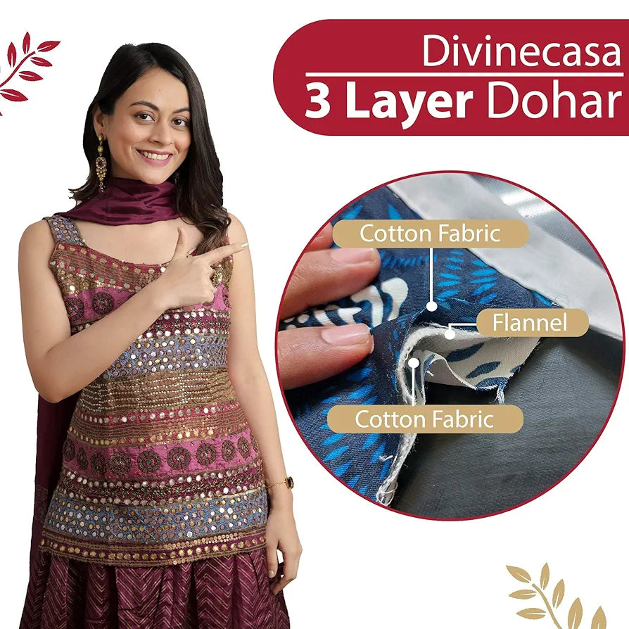 Divine Casa Floret 100% Cotton Double Dohar 120 GSM Soft & Lightweight Throw Blanket Colour Summer Fern