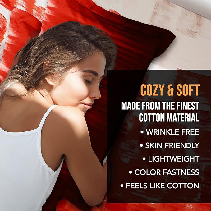 Story@Home Bedsheet for King Size Bed Colour Red Abstract 1 Piece Cotton bedsheet 2 Pillow Covers
