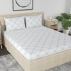 Huesland by Ahmedabad Cotton 186 TC Cotton Bedsheet for Double Bed King Size with 2 Pillow Covers | White (Blue Pattern)