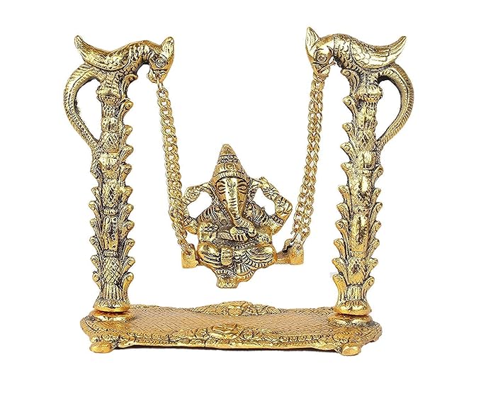 KridayKraft Ganesh ji jhula Ganpati idol on Swing jhula for Pooja Ganesha Metal Statue