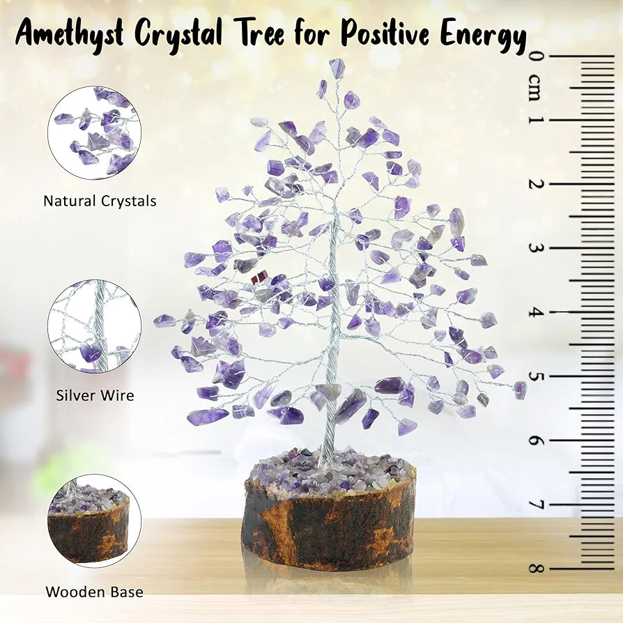 Crocon Amethyst Gemstone Money Tree Feng Shui Bonsai Silver Wire