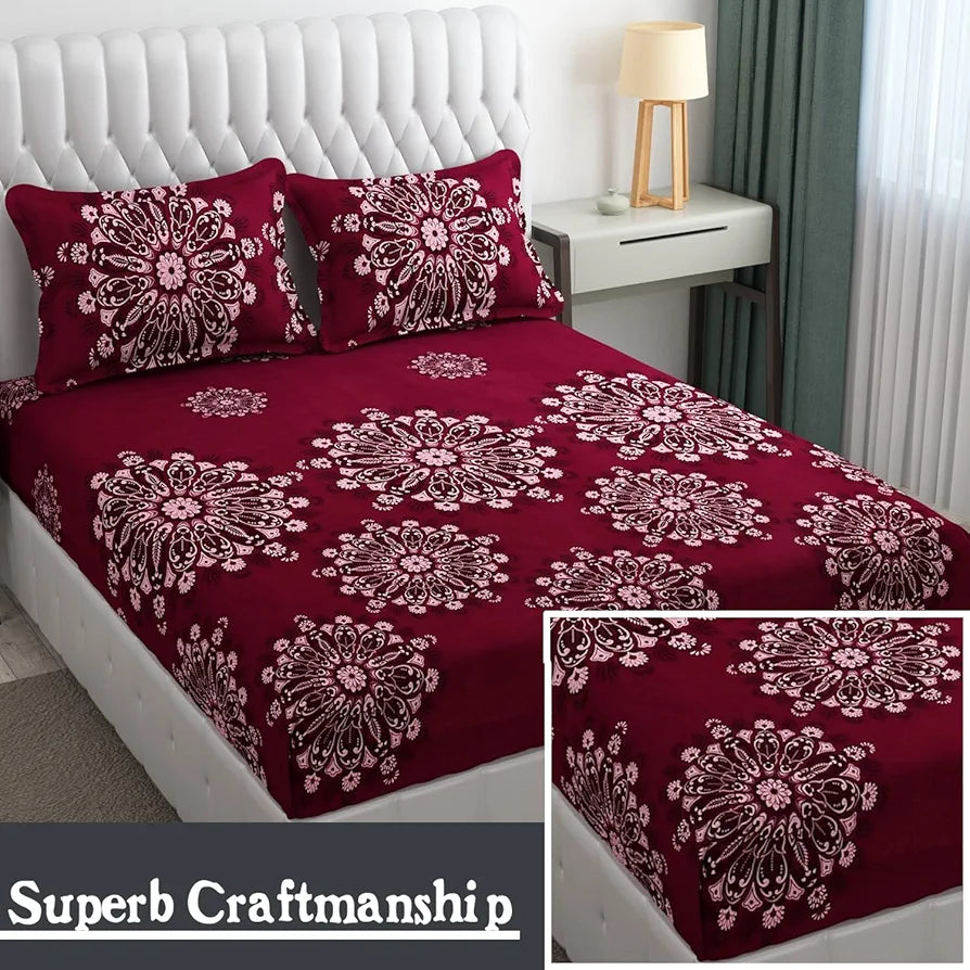 Fresh From Loom Floral King Size Microfiber Bedsheet Set Printed Hypoallergenic Wrinkle Free with 2 Pillow Covers 144 TC Wine