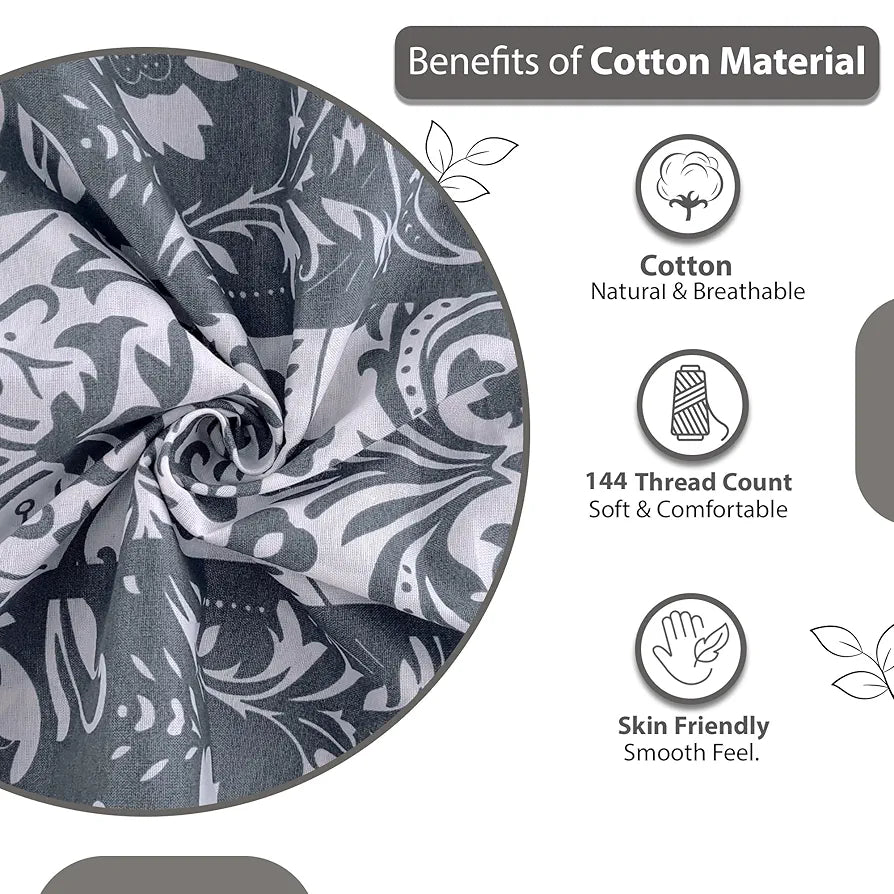 Divine Casa 100% Cotton 144 TC King Size Bedsheet with 2 Pillow Covers Colour Grey & Blue