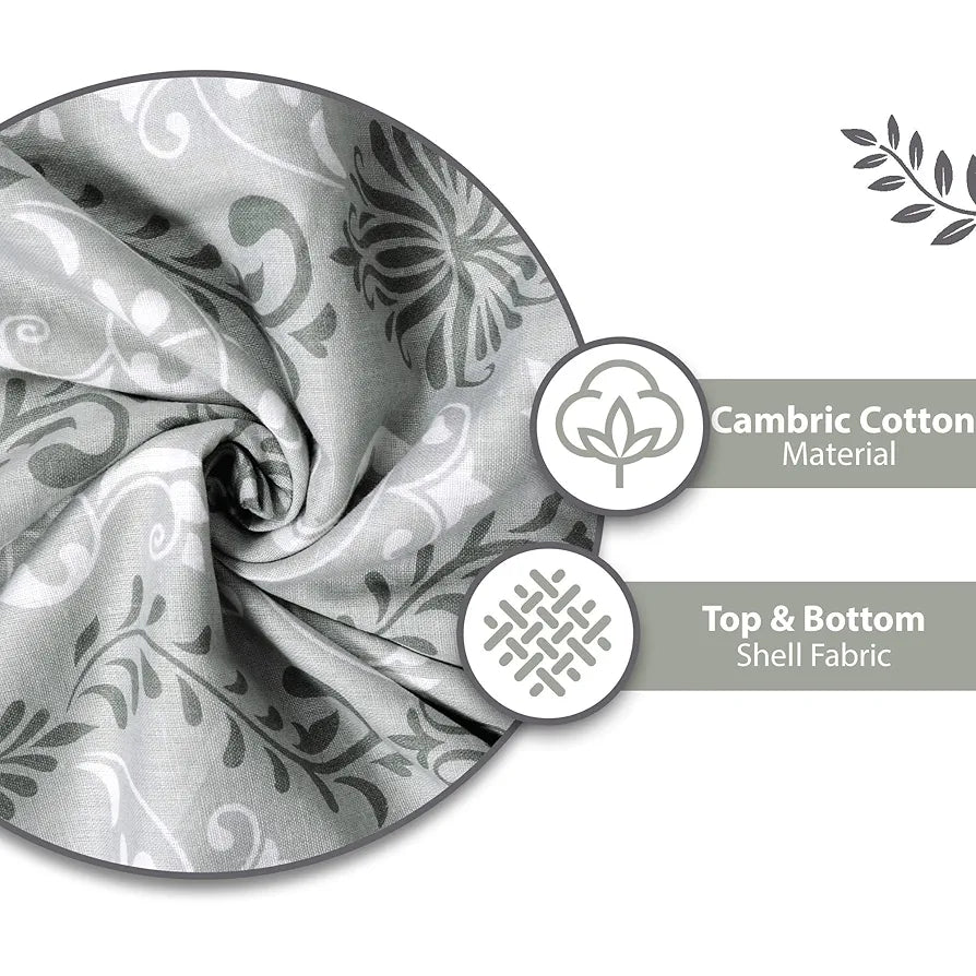 Divine Casa 120 GSM 100% Cotton Cambric 3 Layered Super Soft Jaipuri Razai Single Bed for Mild Winter Printed Reversible Dohar Colour Glacier Grey TC - 120