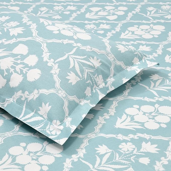 Haus & kinder Cotton Queen Size Bedsheet for Double Bed (90 X 100 Inches) with 2 Pillow Covers | 186 TC | Blue & White