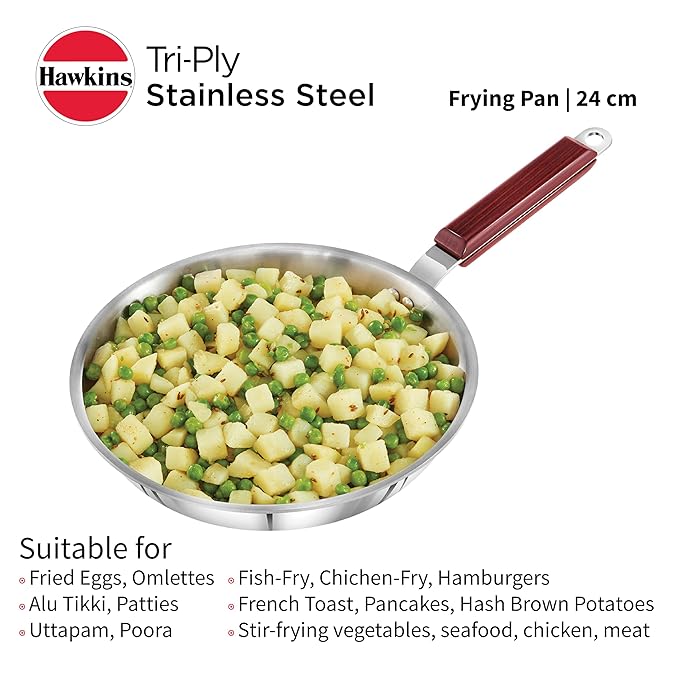 Hawkins 24 cm Frying Pan Triply Stainless Steel Fry Pan Silver