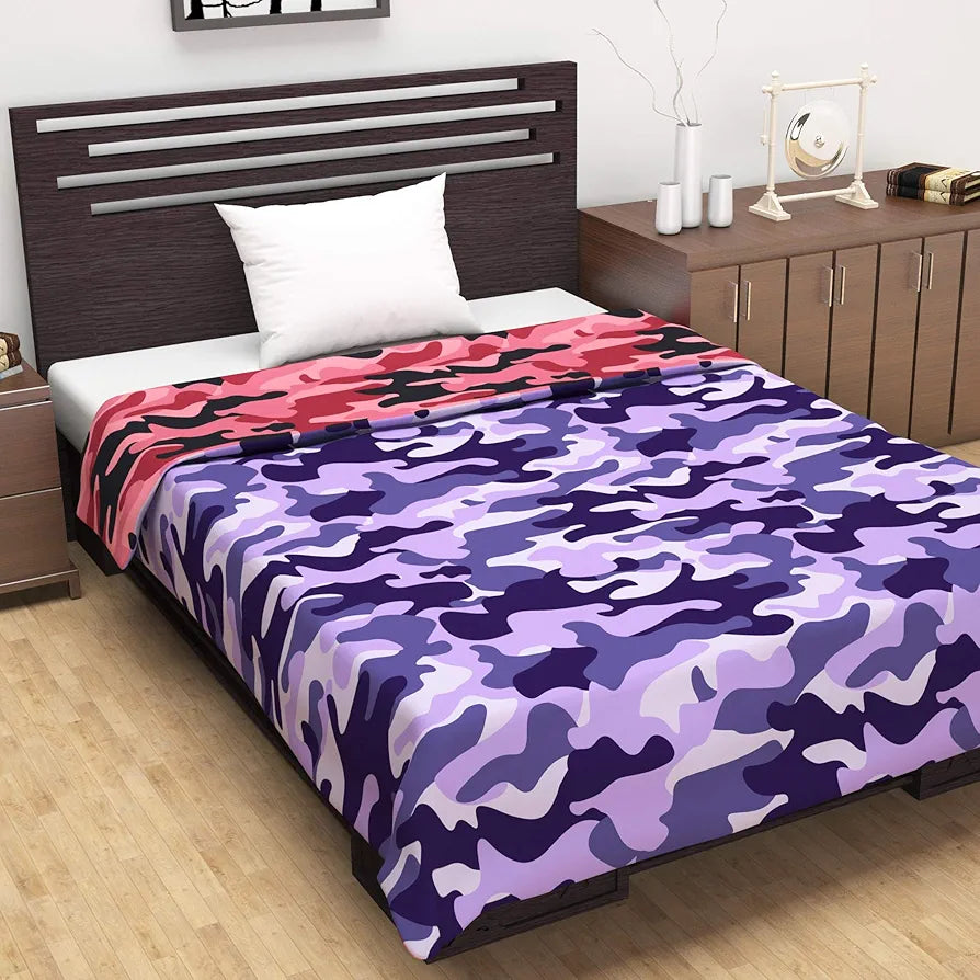 Divine Casa 120 GSM Microfiber Single Dohar Soft & Lightweight Throw Blanket Camouflage Pattern Wild Orchid