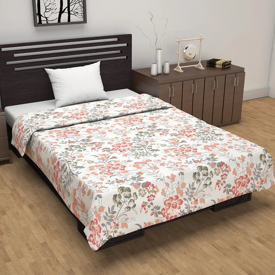 Divine Casa Floret 100% Cotton Single Dohar 120 GSM Soft & Lightweight Throw Blanket Colour Floral Blush