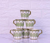 Femora Water Drop Scale Pattern Golden Tea Mugs, Ceramic Tea Cups, Coffee Mugs | 160 Ml | Green | 6 Pieces Set | Not Microwave Safe