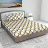 Divine Casa 144 TC Abstract Print Cotton Bedsheets for King Size Bed with 2 Pillow Covers Colour Greyochre