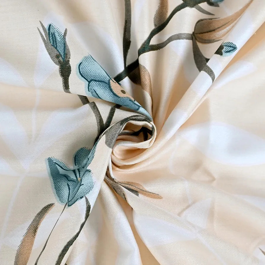 Divine Casa 100% Cotton Bedsheet for King Size Bed Modern Printed Design with 2 Pillow Covers Colour Floral Gold