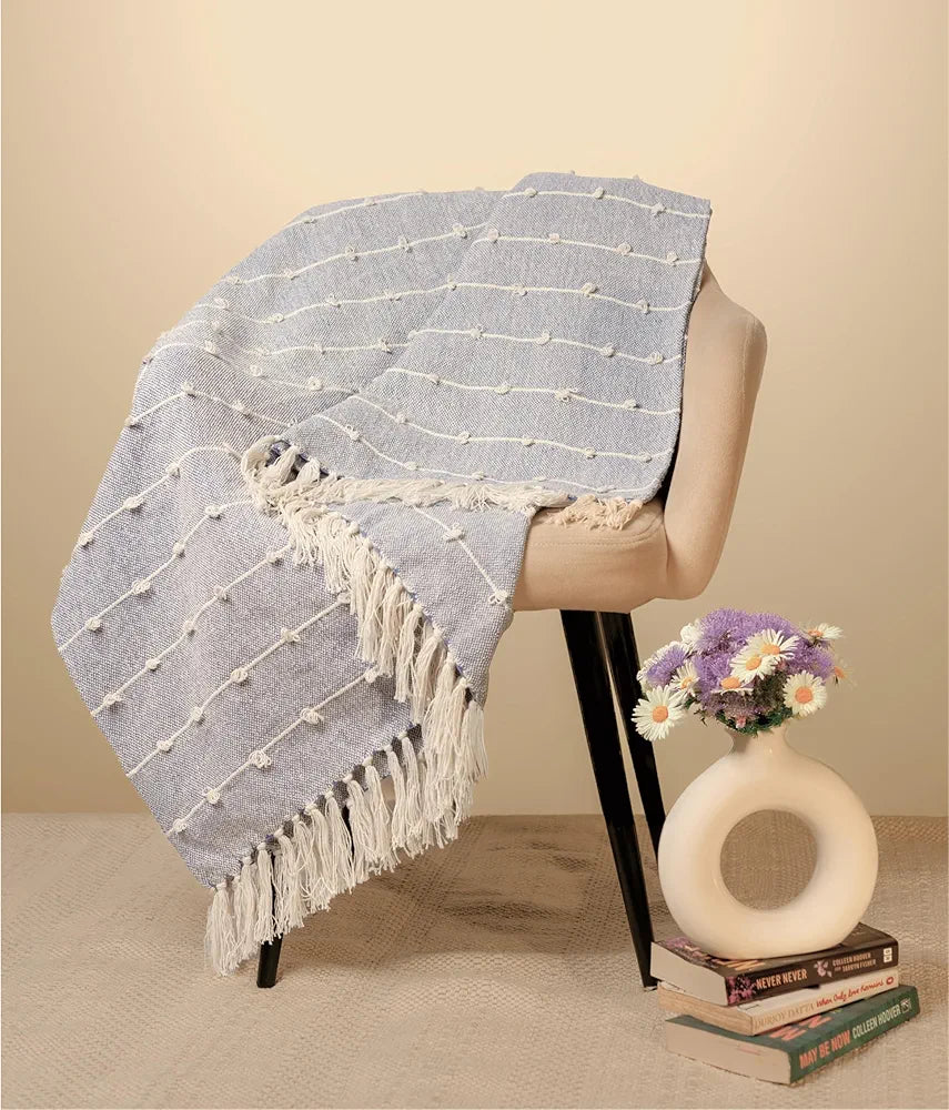 Sajavat Home Hand Knitted Pure Cotton Sofa Throw Colour Vista White