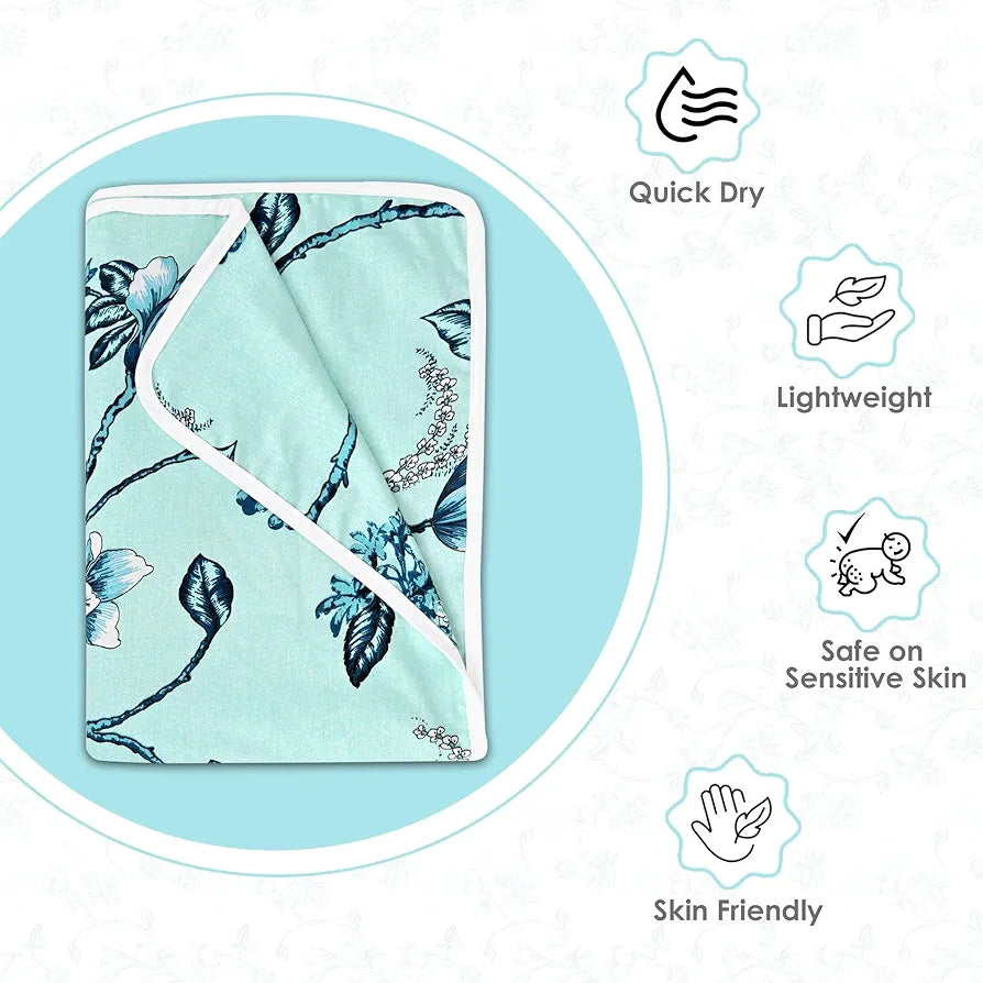 Divine Casa Floret 100% Cotton Single Kids Dohar 120 GSM Soft & Lightweight Throw Blanket Colour Winter Fern