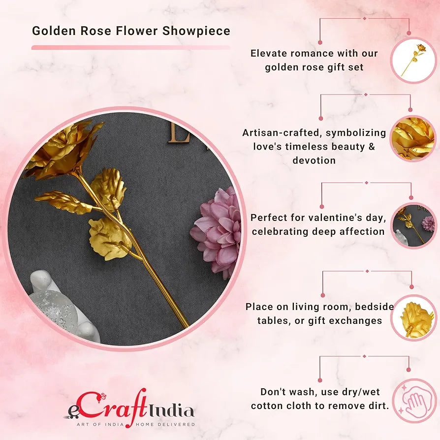 Golden Rose Flower Showpiece