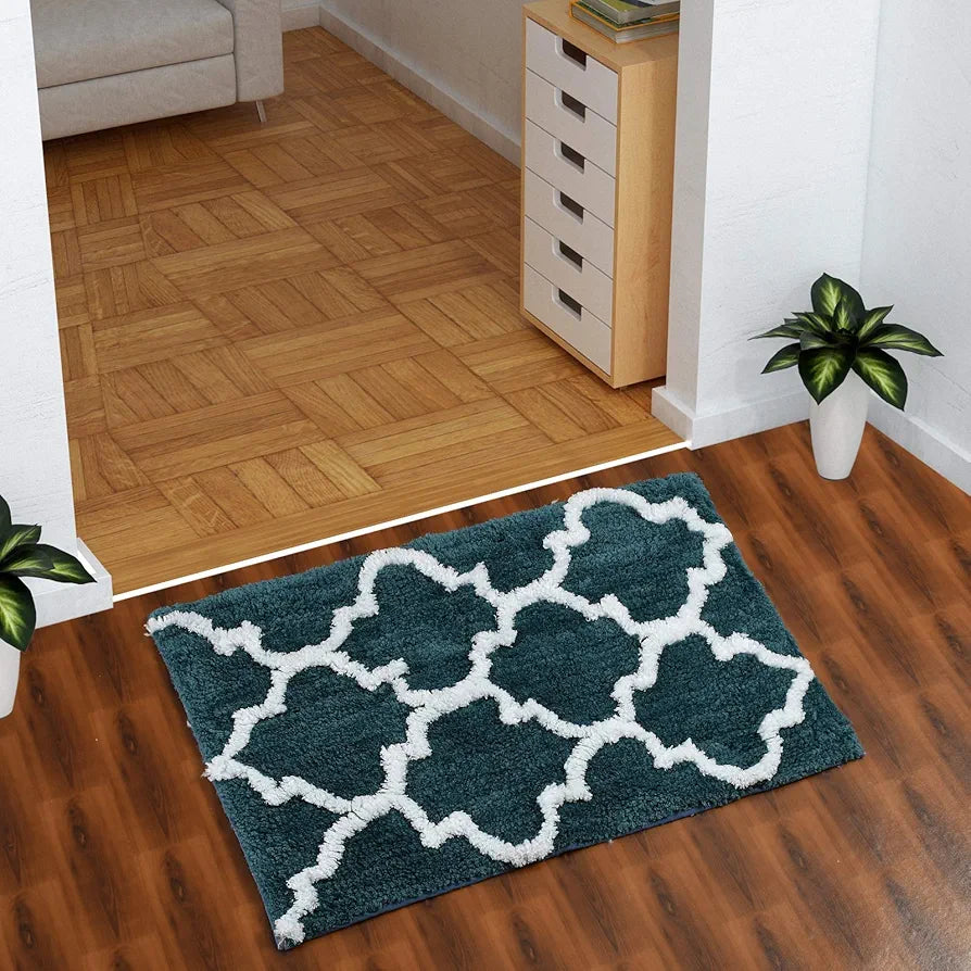 Aerohaven Glorious Super Soft Microfiber Abstract Moroccan Designer Anti Slip Bathmat Teal Colour