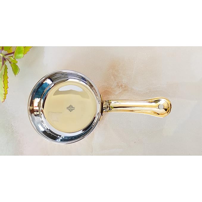 Indian Art Villa Steel Copper Serving Pan With Brass Handle | 900 ml