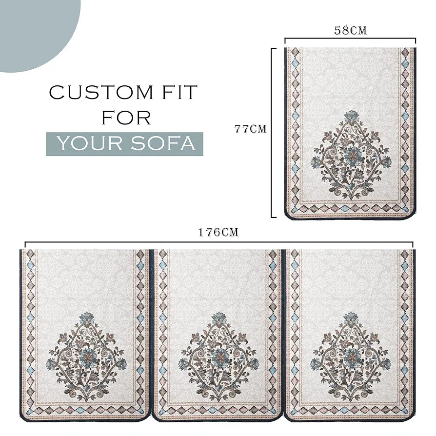 Kuber Industries Sofa Cover Net Sofa Slipcover Set 5 Seater Sofa Cover Flower Digital Embroidery Print-730 Green