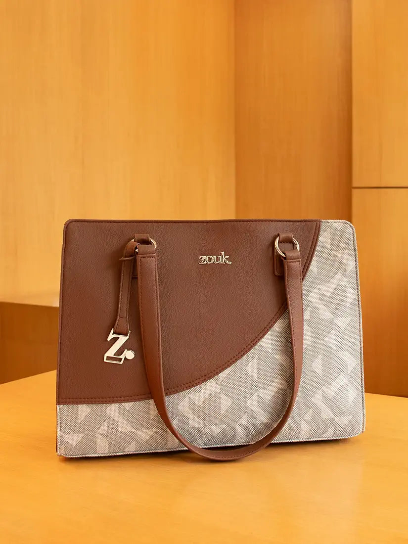 Zouk Women's Office Essential Bag Jute & Vegan Leather Handcrafted