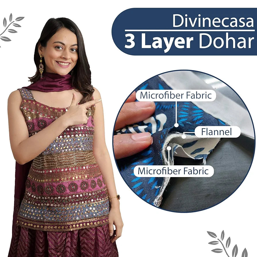 Divine Casa 120 GSM Microfiber Single Kids Dohar Soft & Lightweight Throw Blanket Moroccan Pattern Colour Deep Blue