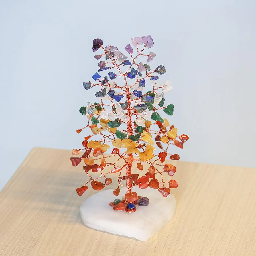 Zaicus Gemstone Bonsai Tree with Healing Crystals 7 Chakra Heart Base Feng Shui 7chakra-QH