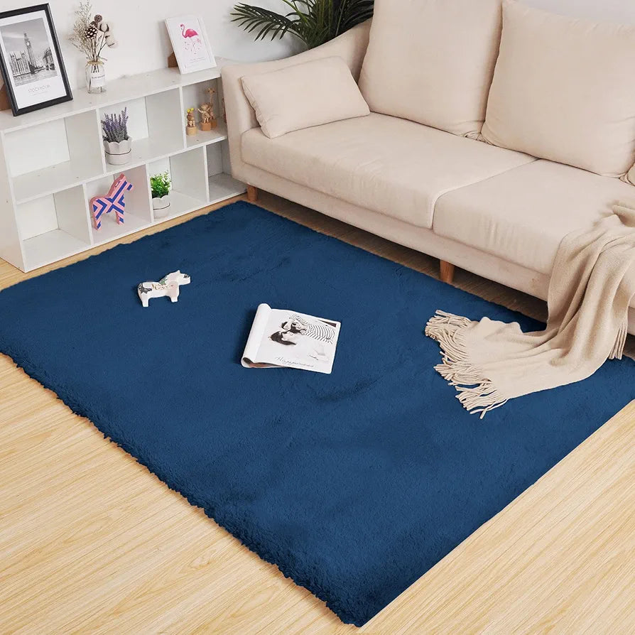 Luxe Home International Rabbit Fur Rectangular Carpet Soft Anti Slip Skid Ruffle Mats 4X6 Feet  Colour Teal