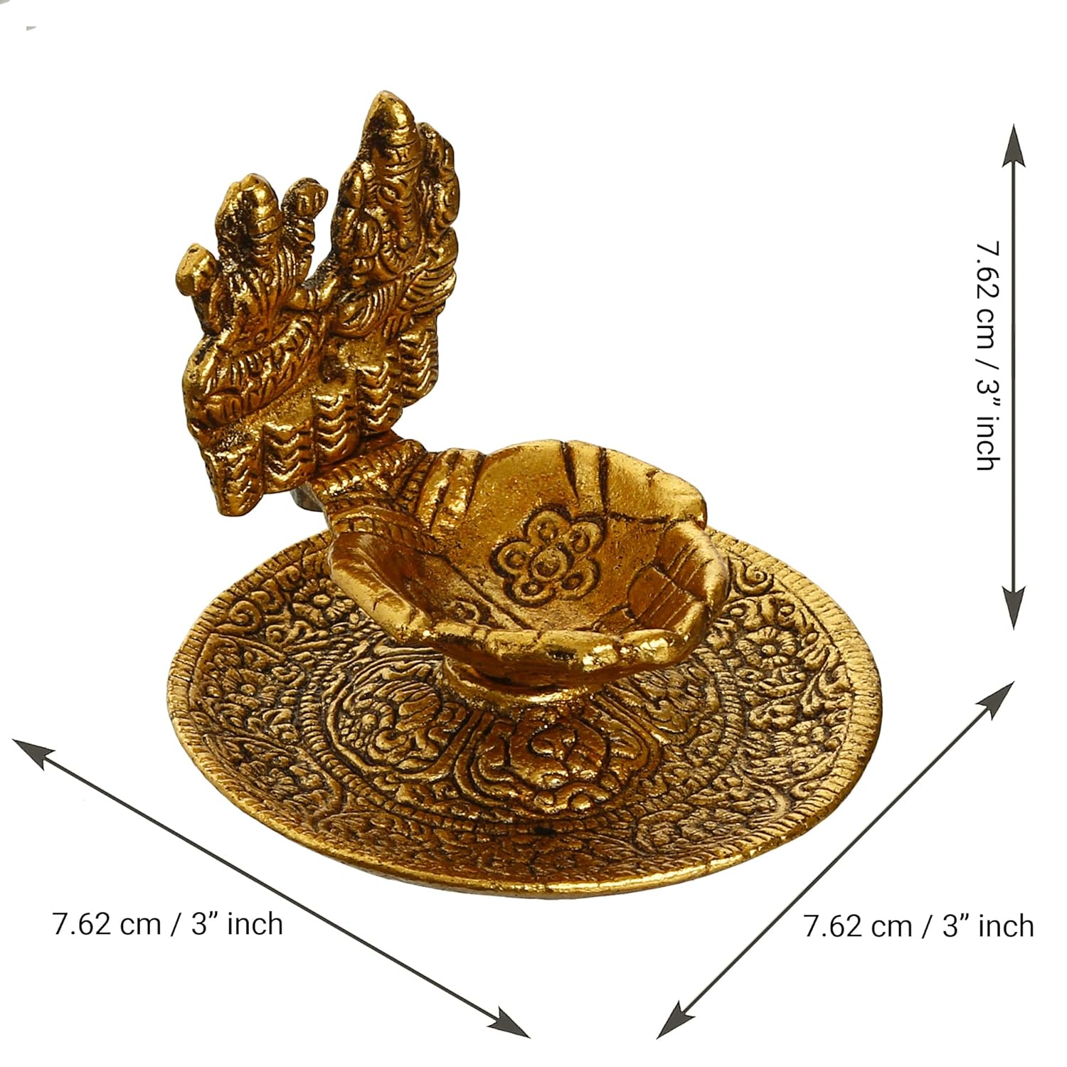 Ecraftindia Golden Metal Goddess Lakshmi & Lord Ganesha Decorative Diya for Puja Room | Home Temple Decor