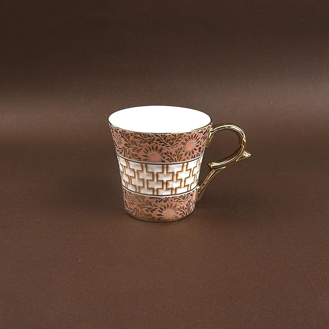 Femora Golden Daisy Finish Ceramic Tea Cups, Coffee Mugs | 160 Ml | Golden | 6 Pcs Set | Not Microwave Safe