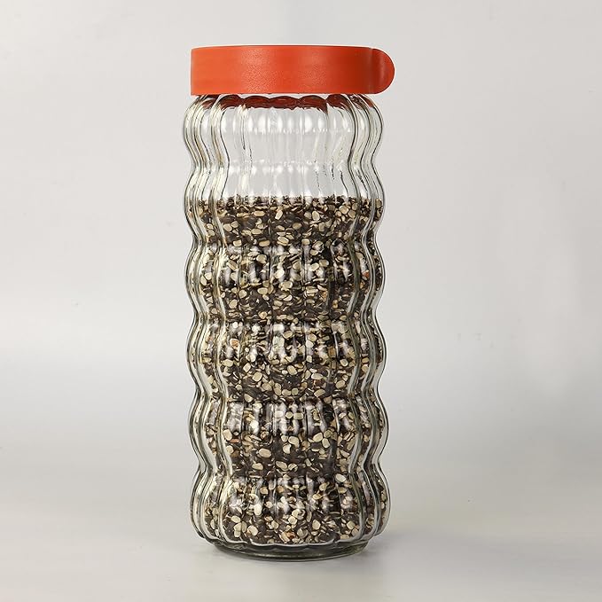 Femora Kitchen Storage Jars Clear Glass With Plastic Stackable Lid Jar | 1000 Ml | Set of 2