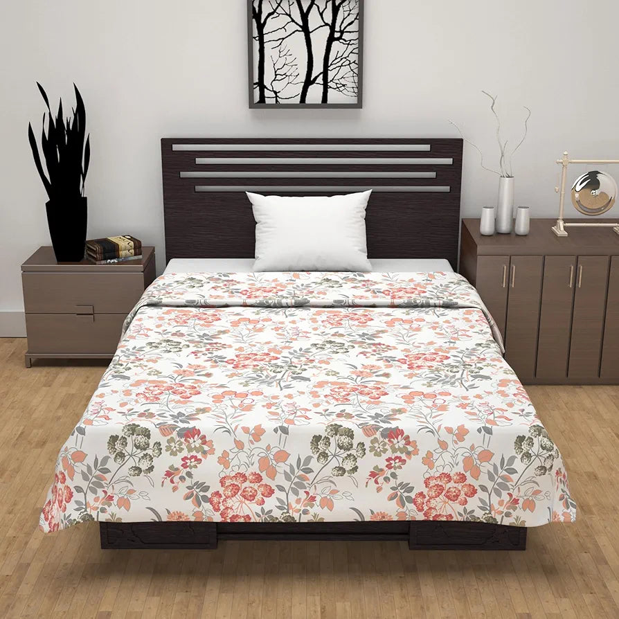 Divine Casa Floret 100% Cotton Single Dohar 120 GSM Soft & Lightweight Throw Blanket Colour Floral Blush