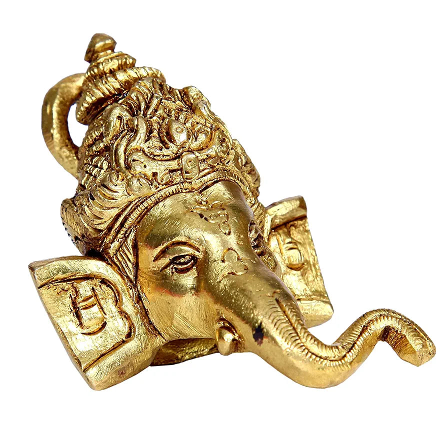 anciently Ganesh Face Wall Hanging | Brass Ganesha Idol Wall Hanging | Wall Hanging Ganesha 7cm Height, Gold Colour