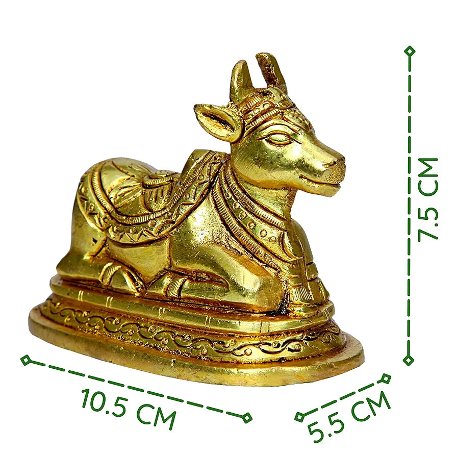 anciently Brass Shivling with Nandi Idol, Medium, Gold Colour - 