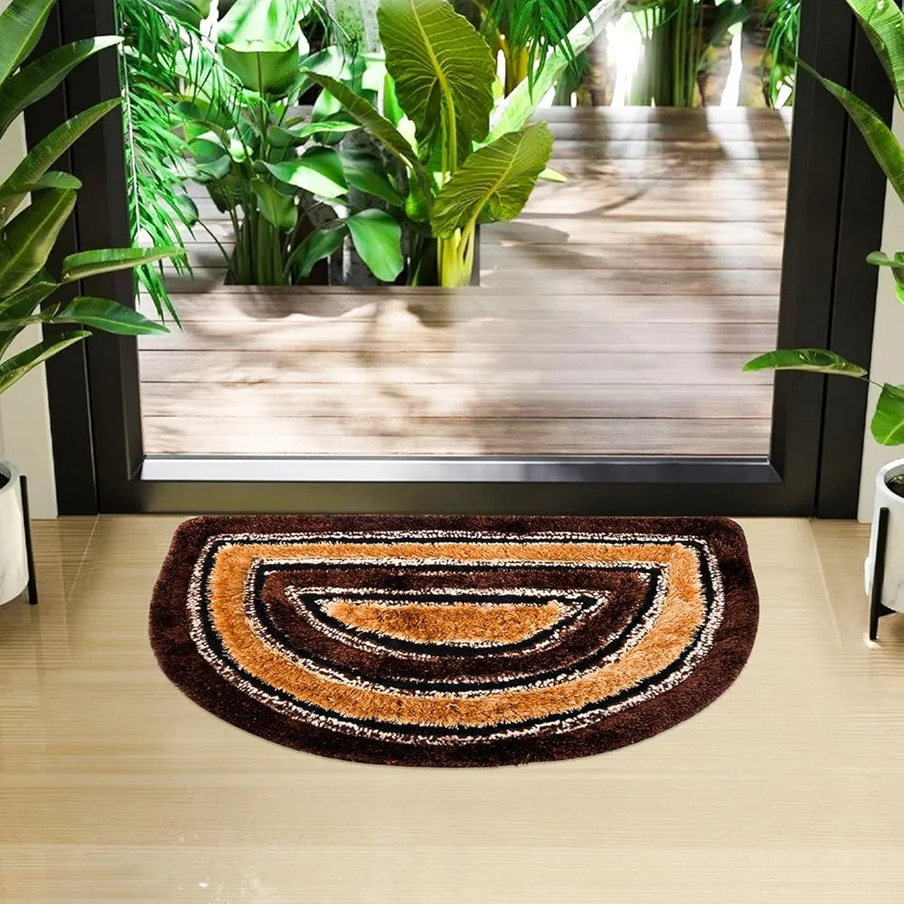 Kuber Industries Door Mat D Shape Fur Doormat Microfiber Golden & Brown