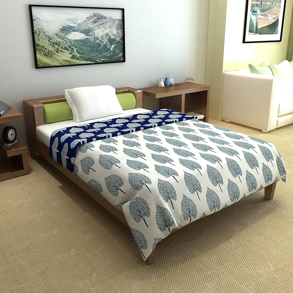 Divine Casa 120 GSM Microfiber Single Bed Comforter Soft & Lightweight Reversible AC Blanket Colour Dark Sapphire