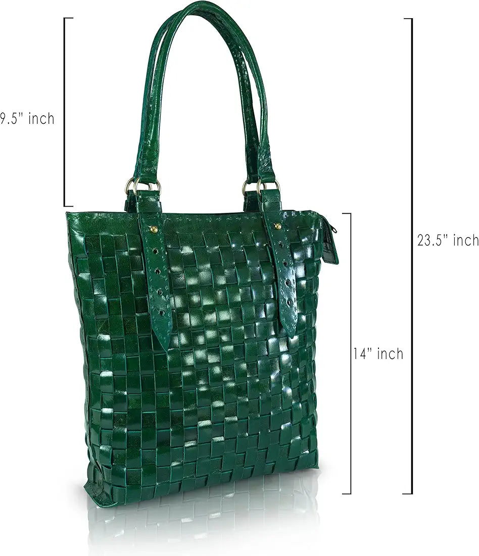 Goatter Genuine Leather Handmade Women's Tote Bag,Green Color
