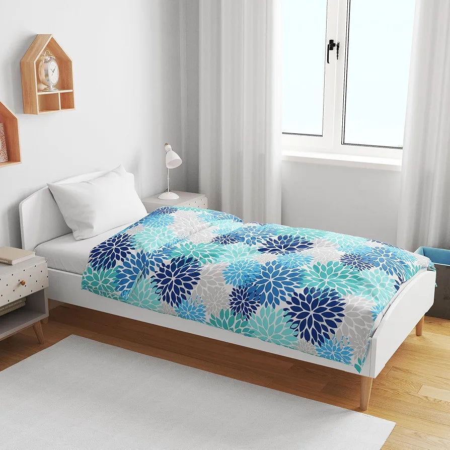 Divine Casa Floret 100% Cotton Single Kids Dohar 120 GSM Soft & Lightweight Throw Blanket Colour Blue Aqua