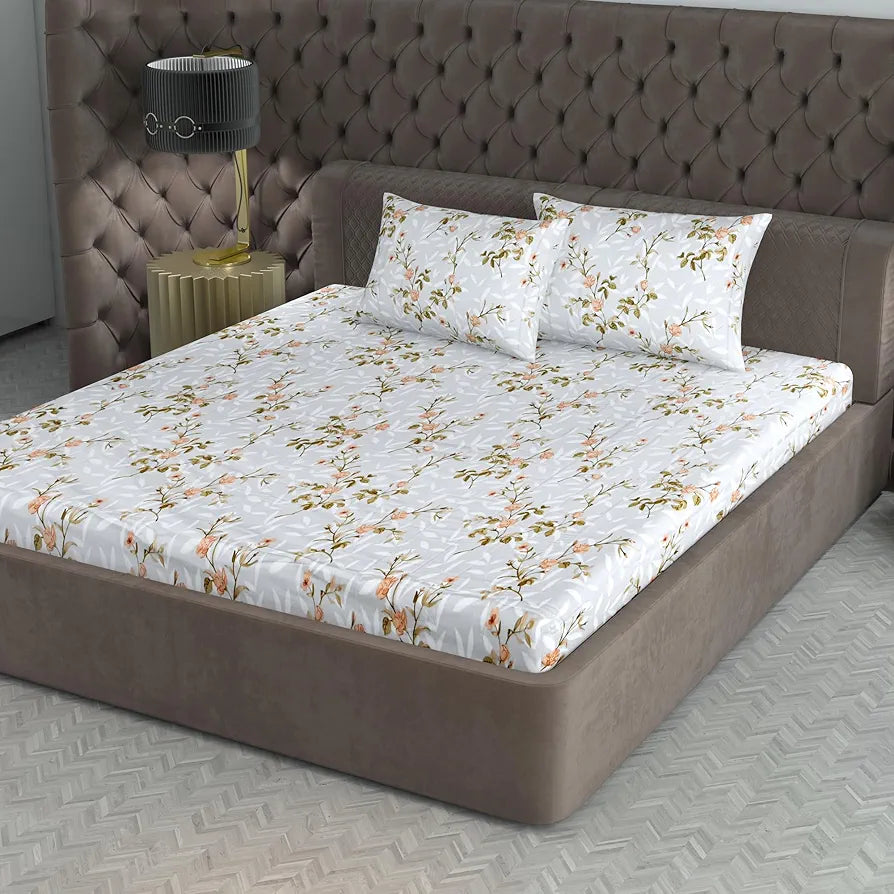 Divine Casa 200 TC 100% Cotton King Size Bedsheet Premium Soft Fabric Includes 2 Pillow Covers Colour Floral Grey
