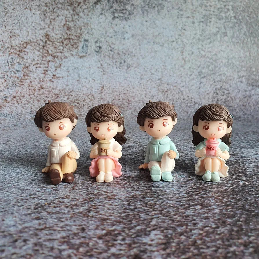 Satyam Kraft 1 Set  Miniature Couple Figurines with Bench Cute Tea Time Resin Dolls