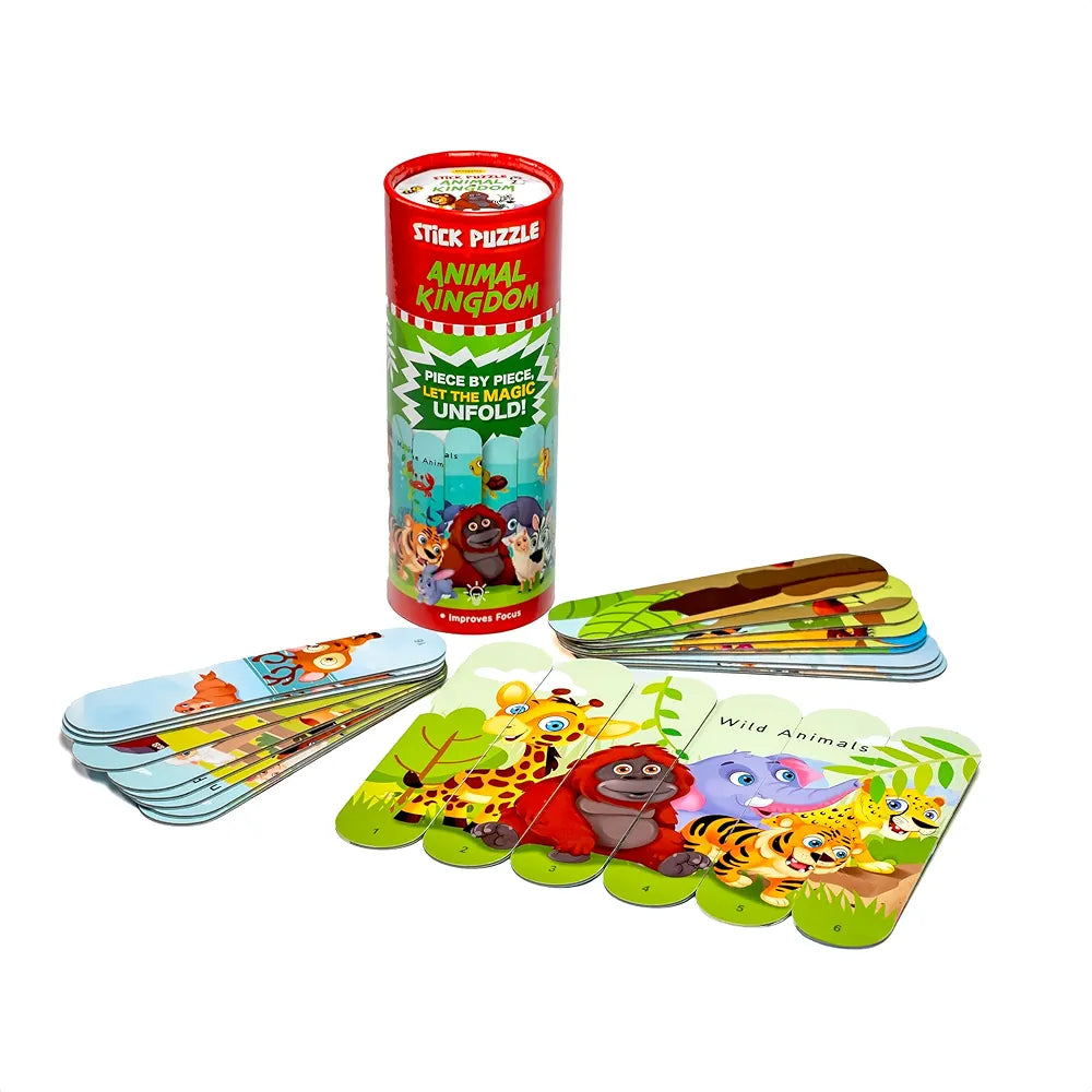THE BOOK TREE Animal Kingdom Stick Puzzle | 24pcs Double-Sided Cardboard Puzzles | 8 Fun Animal-Themed Puzzles for Learning & Play | Develops Focus & Problem-Solving Skills | Ideal for Ages 3+