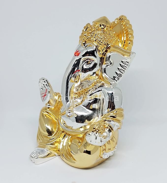 Gold and Silver Plated gaddi Ganesha Idol Ganpati Bappa Murti for Home Decor