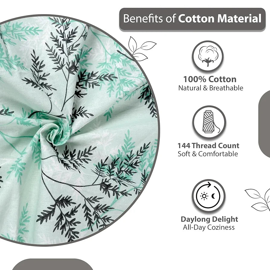 Divine Casa 144 TC 100% Cotton Double Bedsheet with 2 Pillow Covers Floral Pattern Colour Blue Mints